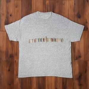 Vintage Y2K Surfboard Graphic T-Shirt Gray Short Sleeve Coastal Surf Culture‎